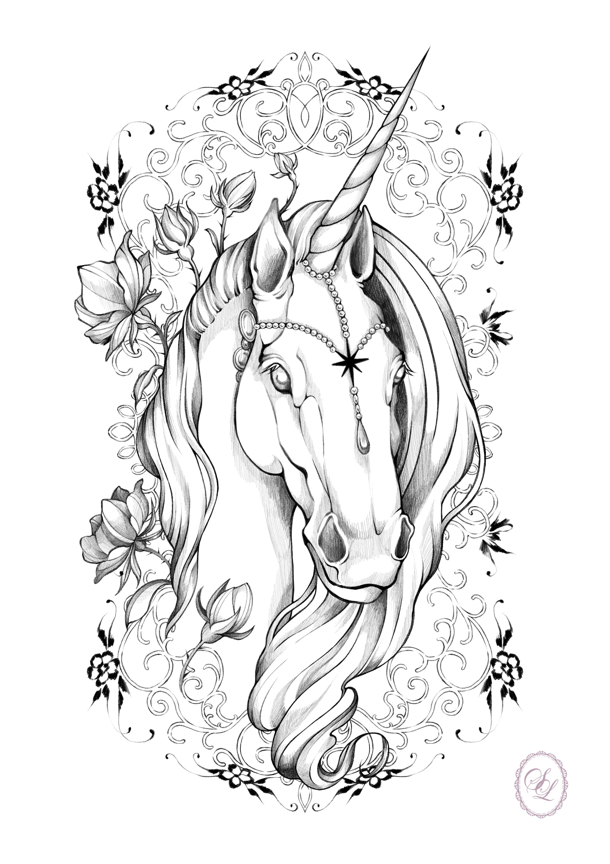 unicorn licorne tattoo flash tatouage illustration