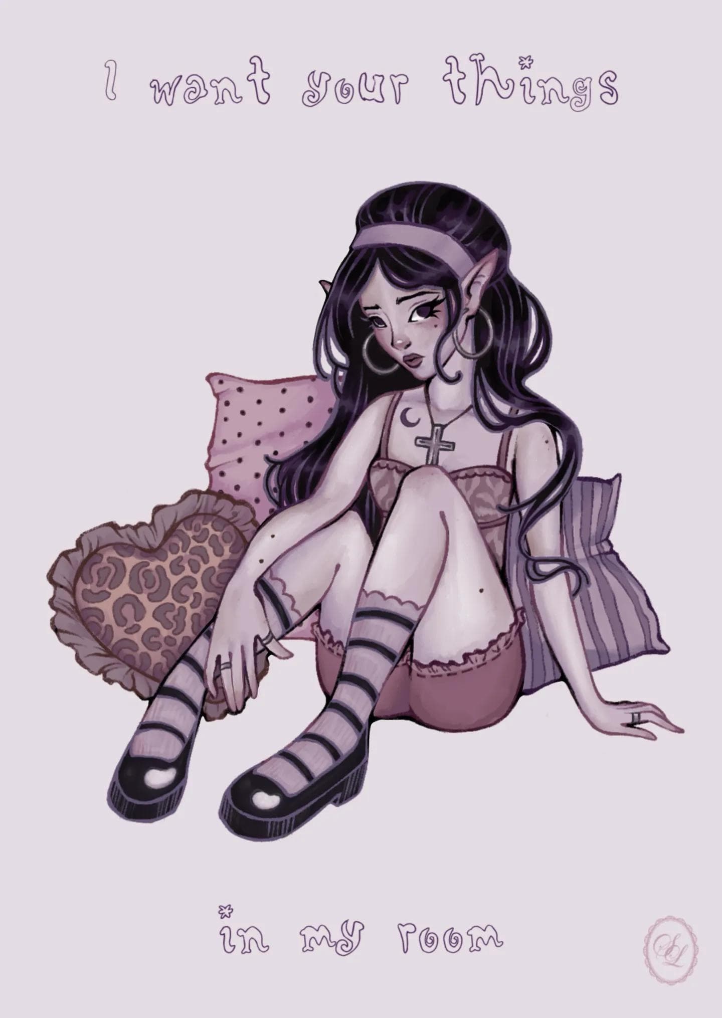 illustration print vampire pastel manga goth